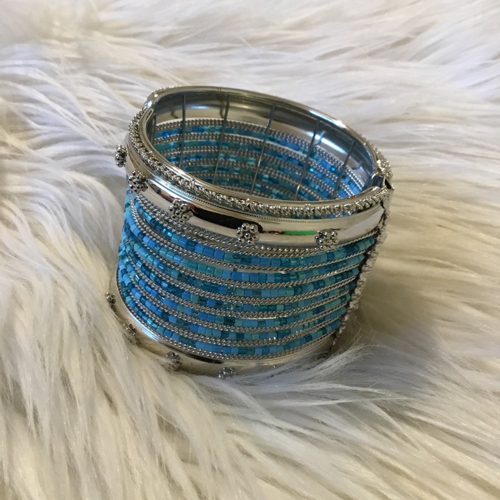 Hinged Silver & Bead Hinged Bangle Bracelet- Size… - image 7